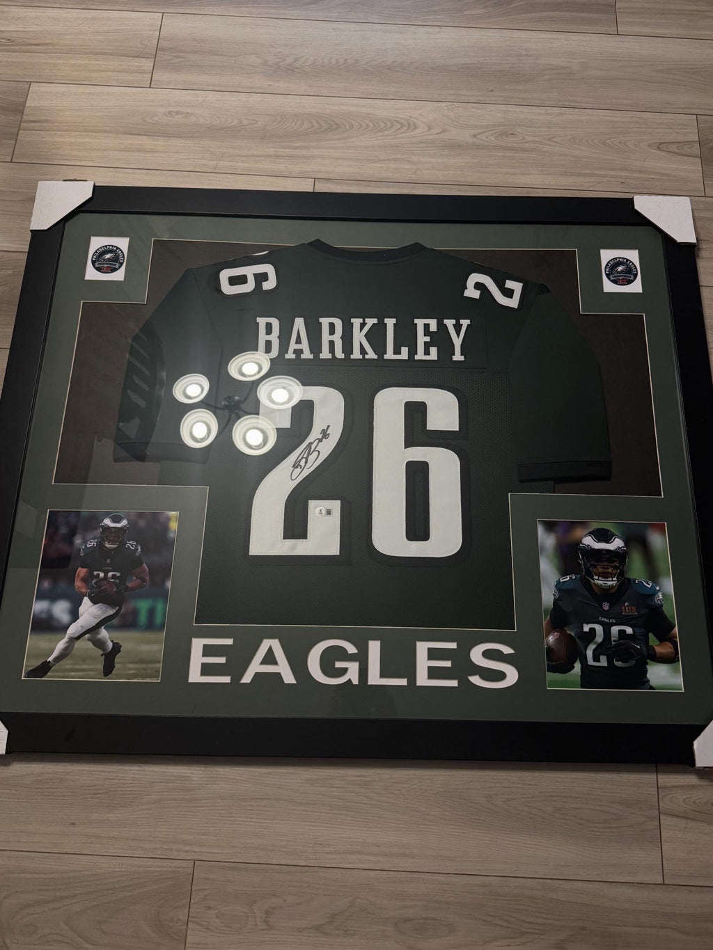 Saquan Barkley Signed Jersey in Custom Eagles Framed Display (Beckett)