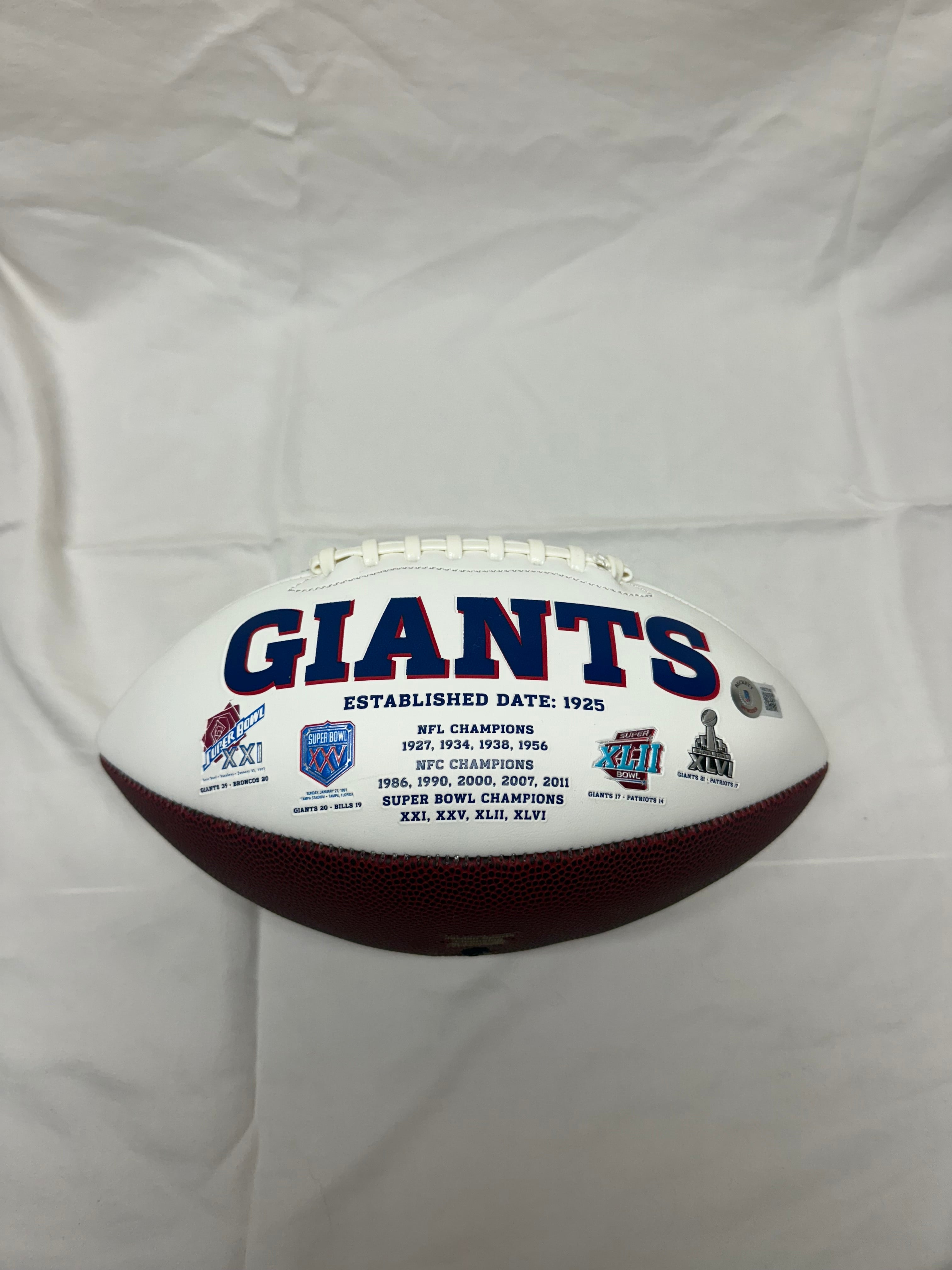 Tommy Devito Signed White Panel Giants Football (Beckett Authenticated)