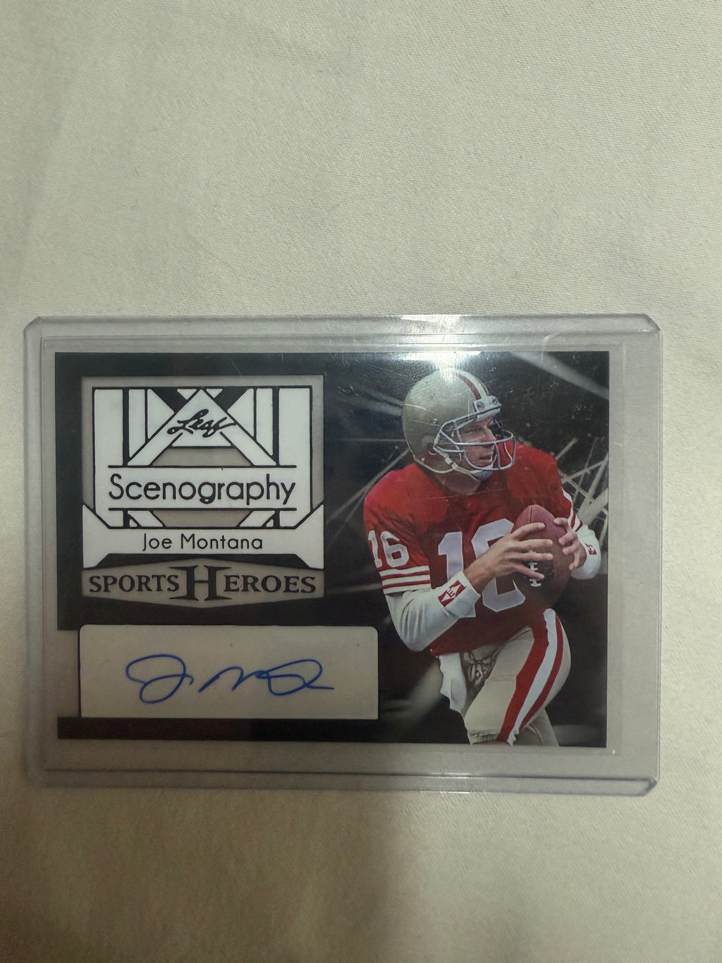 Joe Montana Autographed Leaf Scenography Card 2/3