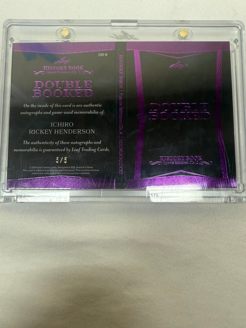 Ichiro and Ricky Henderson Dual Game Worn Patch and Autograph 5/5